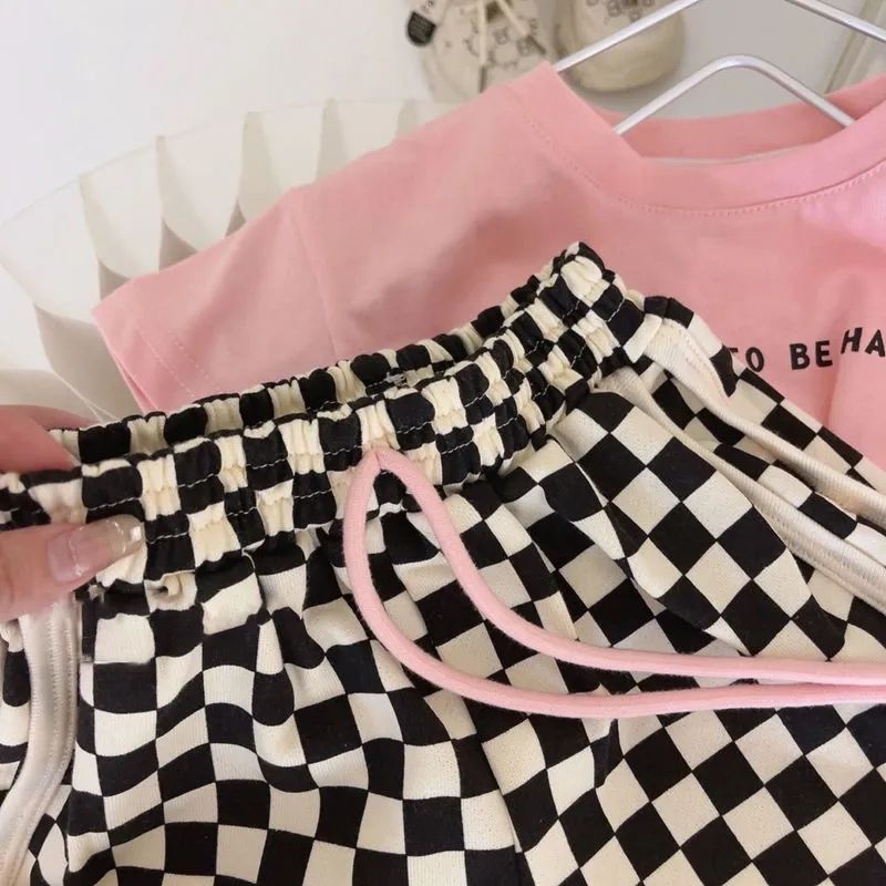 Cotton Korean children's clothing 2023 summer new boys and girls sports suit children's letters short-sleeved shorts two-piece set