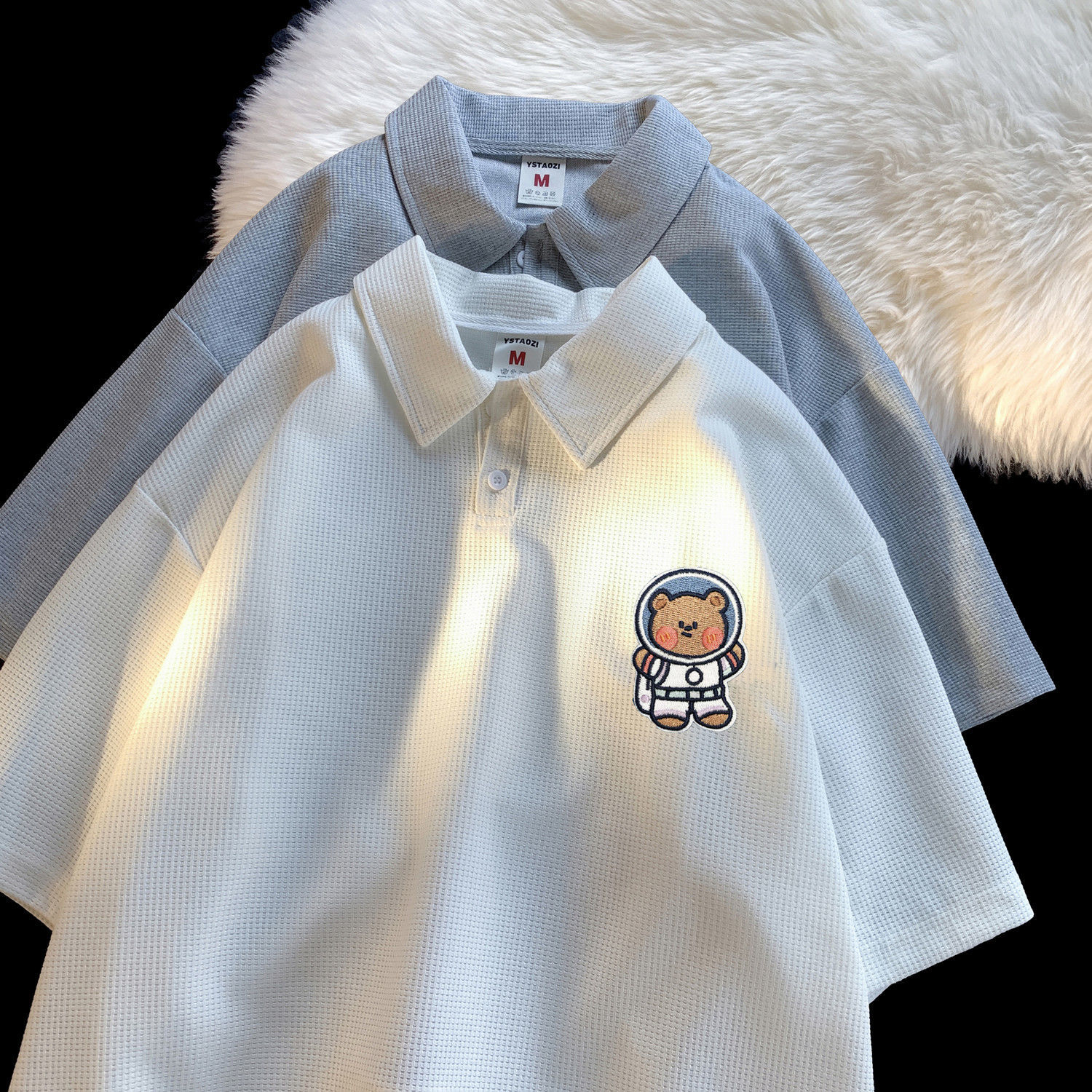 卡通刺繡polo衫短袖t恤男夏季寬鬆學生百搭ins潮流港風翻領半袖