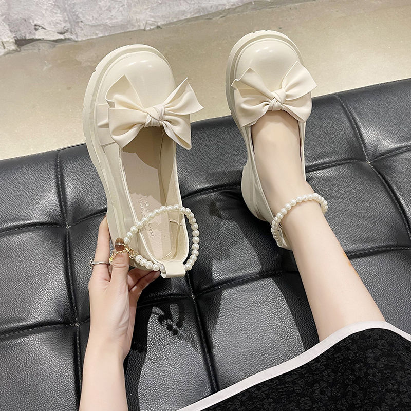 瑪麗珍小皮鞋女厚底2022夏季新款百搭配裙子JK蝴蝶結珍珠時尚單鞋