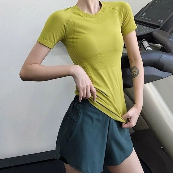 新款健身短袖修身弹力运动上衣女薄跑步速干透气训练网红瑜伽T恤i