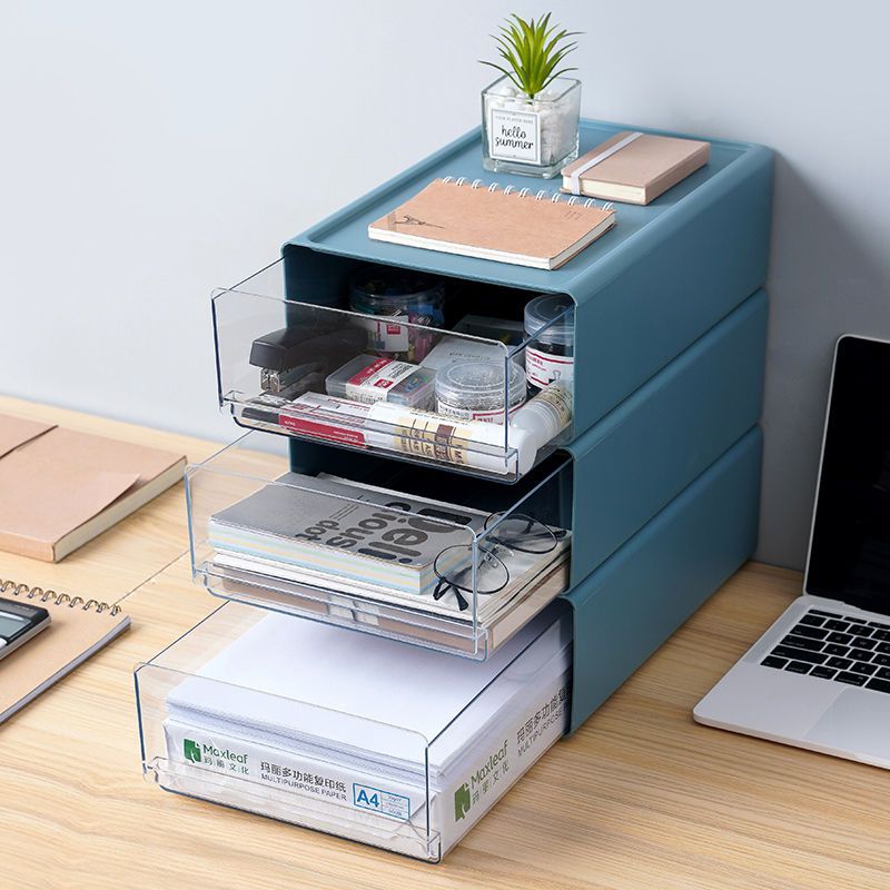 办公室桌面收纳盒抽屉式多层宿舍杂物透明储物盒文件夹文具置物架