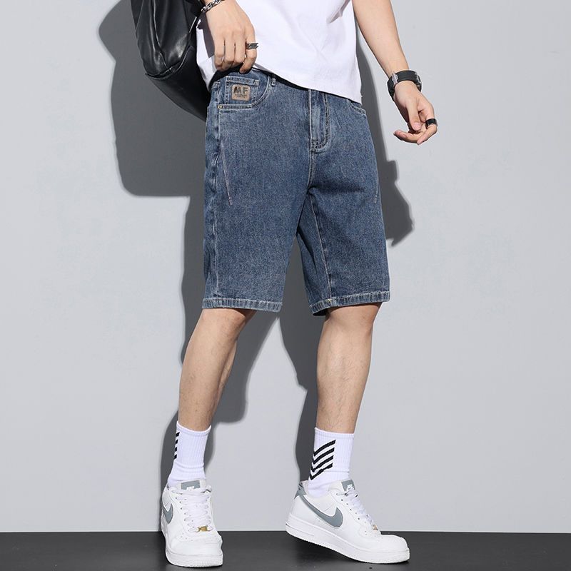 Simple denim cropped pants men's shorts summer thin casual pants men's Korean version straight tube 57 cropped pants versatile