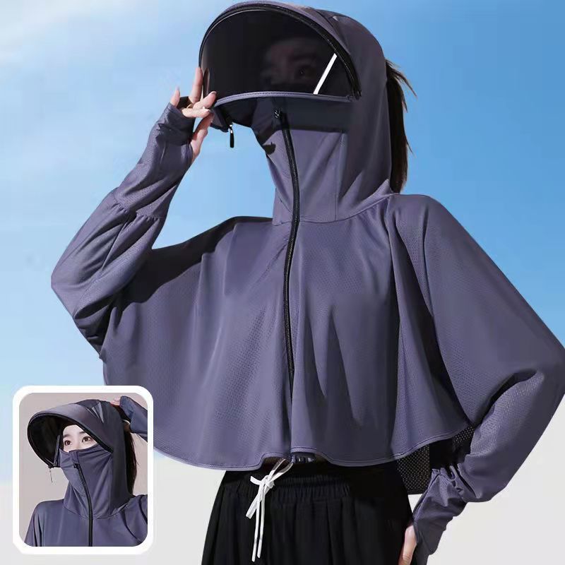 Sunscreen clothes 2022 new ice silk long sleeve thin sunscreen Cape breathable anti ultraviolet face and neck mask