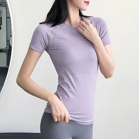 新款健身短袖修身弹力运动上衣女薄跑步速干透气训练网红瑜伽T恤i