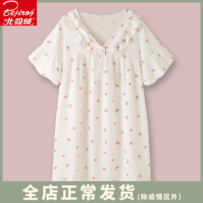 100% cotton high-end pajamas Cute Princess sweet nightdress women summer short sleeve thin dress medium long
