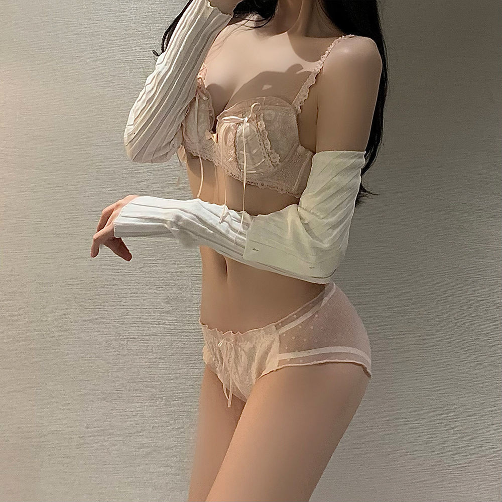 Japanese Sweet Princess Bra Embroidered Lace Ruffles Strap Small Chest Push Up Anti-Sagging Underwear Women's Suit
