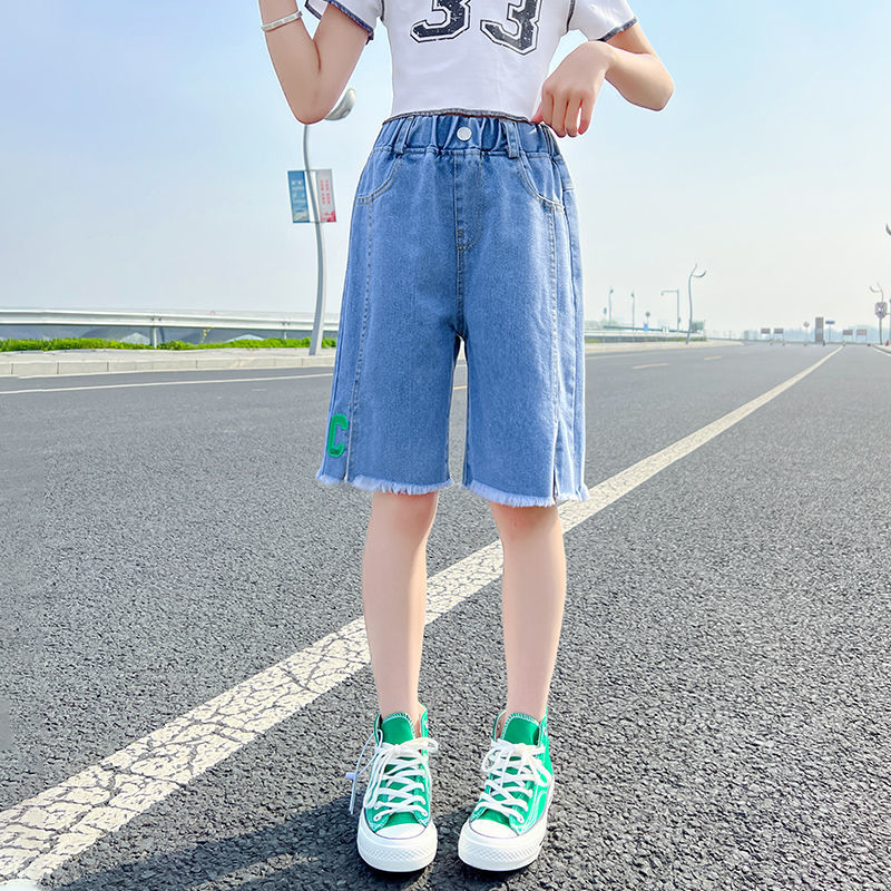 女童五分裤新款夏季中大童韩版洋气宽松牛仔中裤儿童夏装短裤