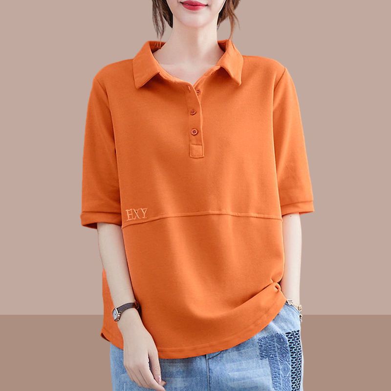 Pure cotton short-sleeved European station t-shirt women's 2023 new Korean fashion stand-up collar loose large size all-match body blouse