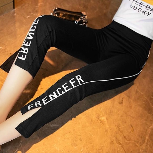 Summer black outer wearing Leggings women's European goods 2022 new letter slim Leggings women's thin pants