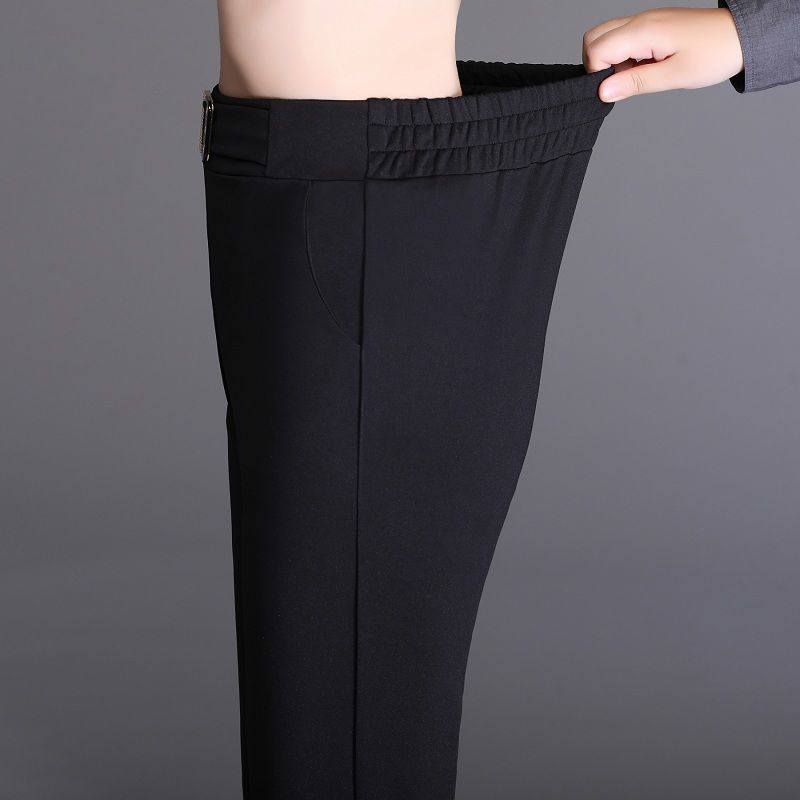 Women's spring and summer style high waist elastic pants with a slight flare in the suit; versatile straight pants with a falling feeling; slim fitting black casual pants