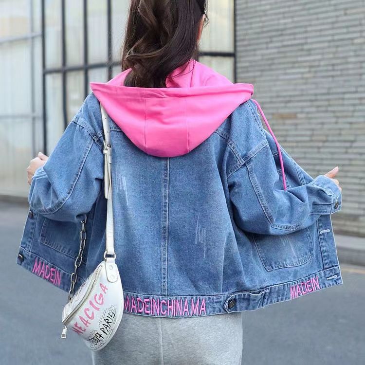 Spring new denim short jacket women's Korean version loose all-match casual hooded small fresh jacket trendy