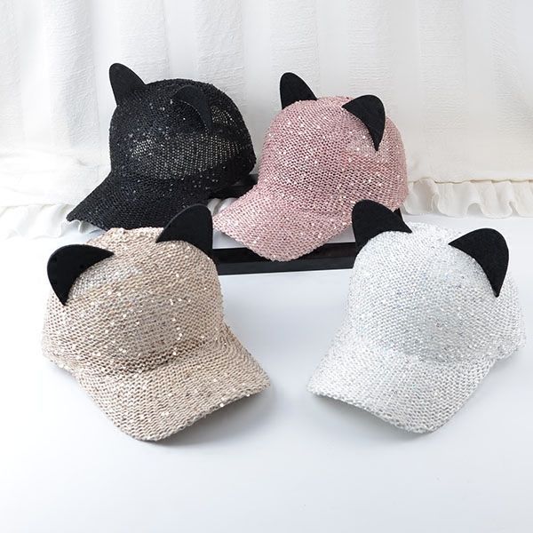 Koreansk versjon pustende gasbind søt katteører (dampet katteøreformet brød) baseball damecaps med buet brem og paljetter_voghion.com