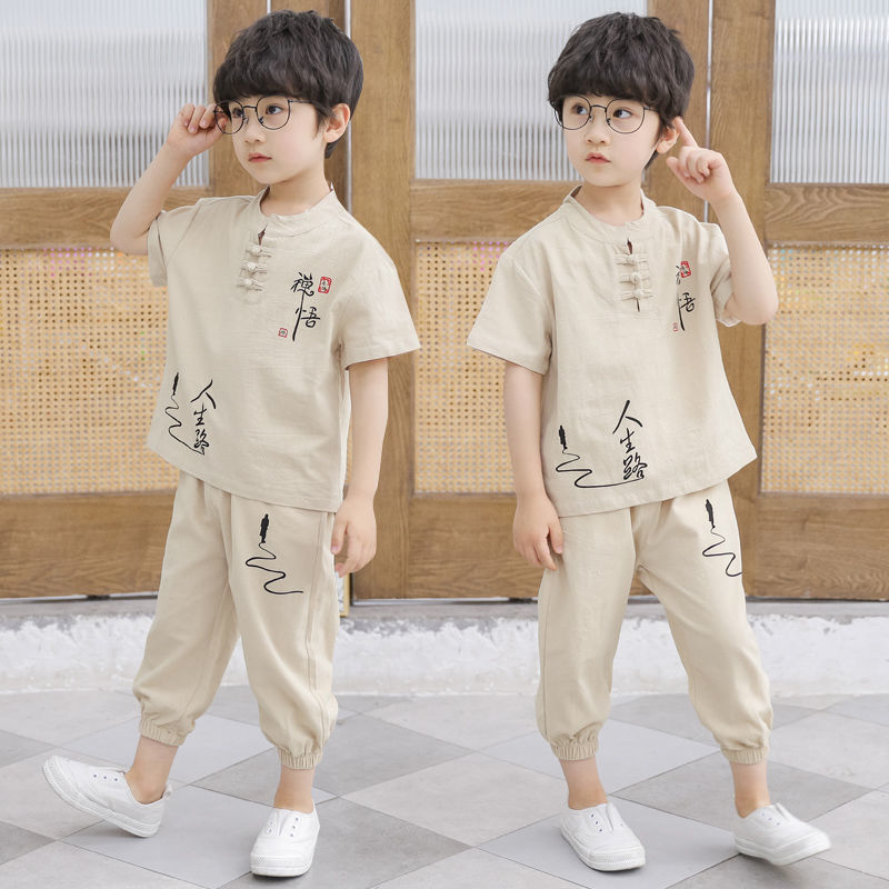 男童棉麻汉服儿童夏季短袖上衣男宝宝中国风唐装男孩民族风古装