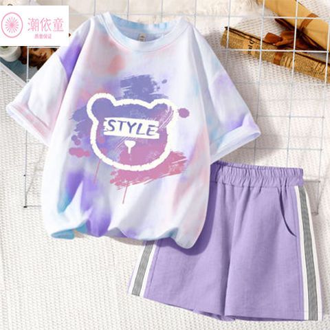 Cotton girls' suit summer 2022 new middle and big boys and girls short-sleeved summer dress western fashion trendy suit