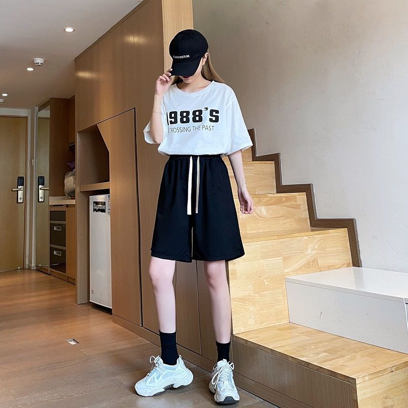 Five point wide leg pants for female students in summer  new Korean casual and versatile straight pants loose and thin short pants