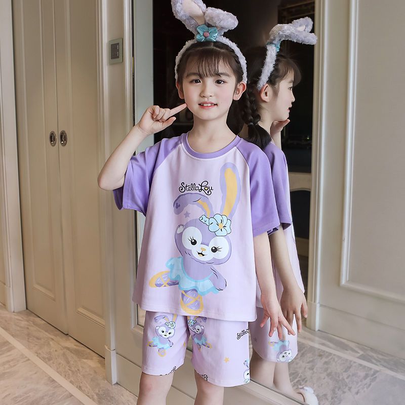 Children's pajamas summer cotton short-sleeved thin section boys and girls cartoon middle-aged and older children's leisure air-conditioning home service suit