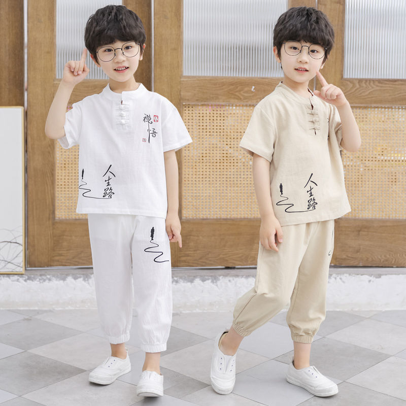 男童棉麻汉服儿童夏季短袖上衣男宝宝中国风唐装男孩民族风古装