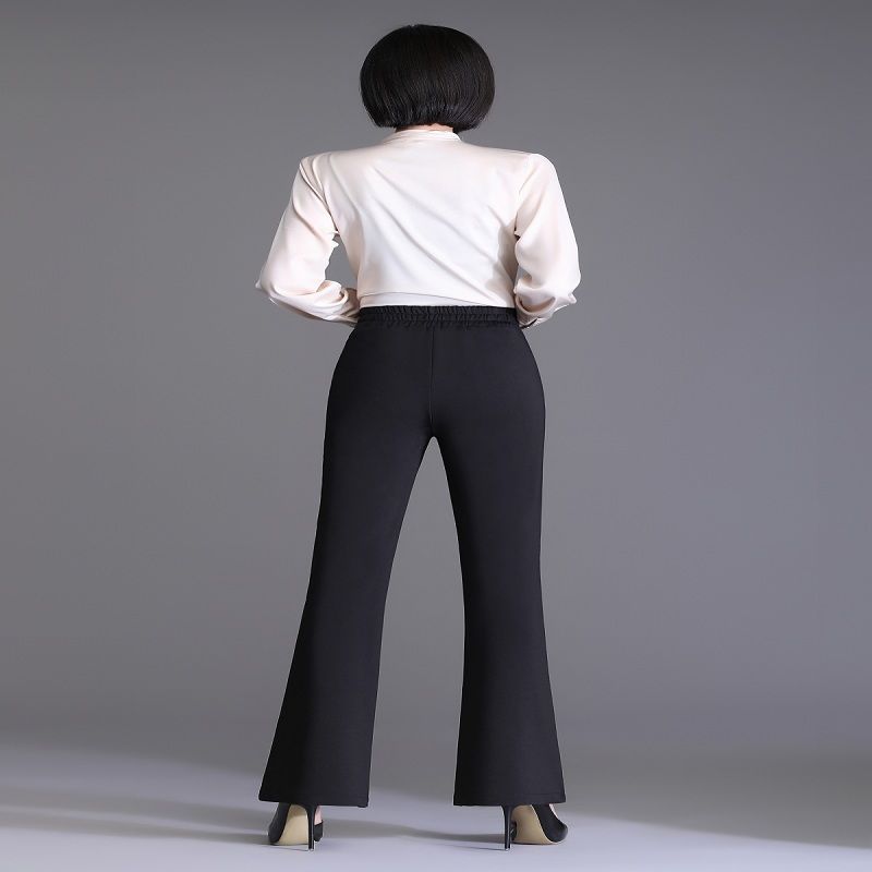 Women's spring and summer style high waist elastic pants with a slight flare in the suit; versatile straight pants with a falling feeling; slim fitting black casual pants