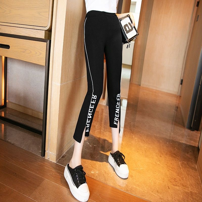 Summer black outer wearing Leggings women's European goods 2022 new letter slim Leggings women's thin pants