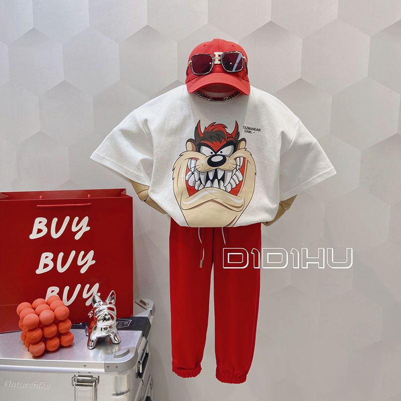  summer new Korean version of bubble matt boy printed short-sleeved boys and girls cute casual bubble matt t-shirt