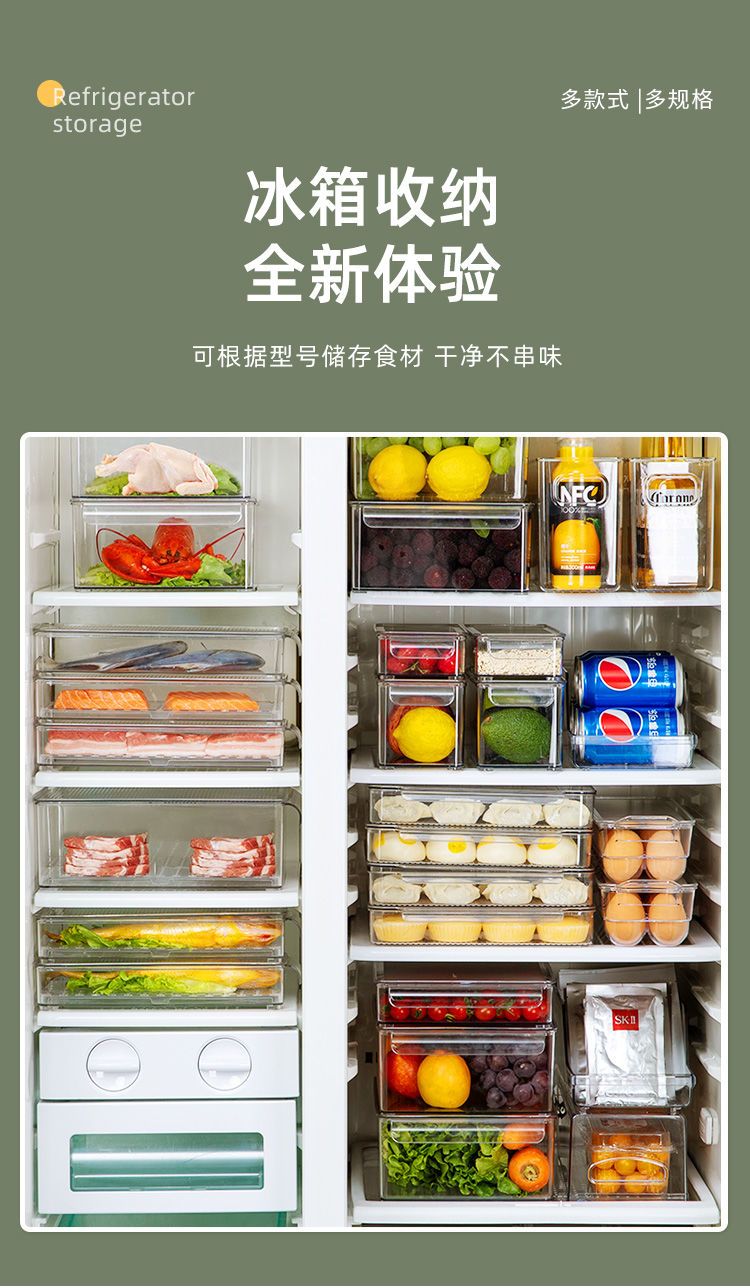 冰箱收纳盒带盖食品级蔬菜食物整理神器水果保鲜盒冷藏专用储物盒