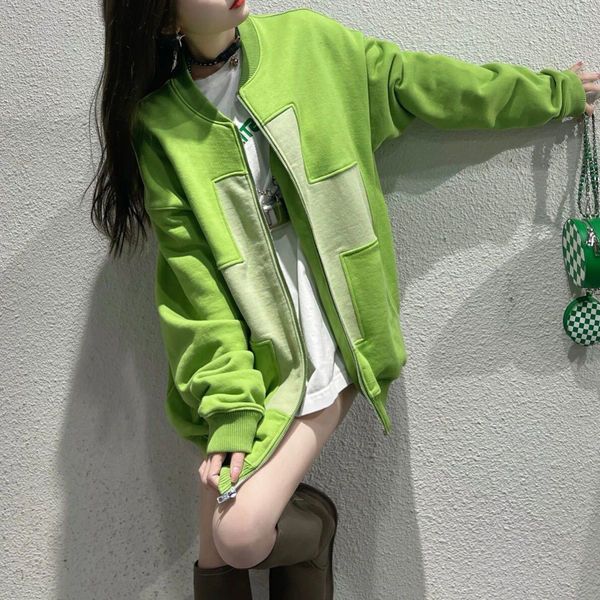 Green cross cardigan jacket female spring national tide brand ins American hiphop high street oversize sweater
