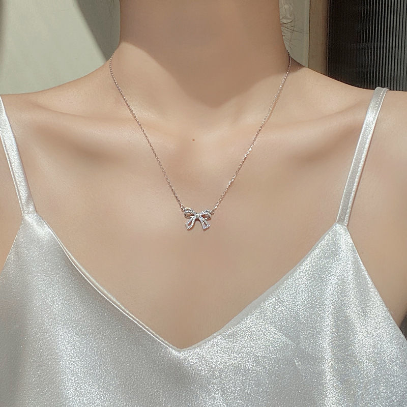 925 sterling silver bow necklace women's light luxury high-end non-fading niche design clavicle chain necklace new jewelry