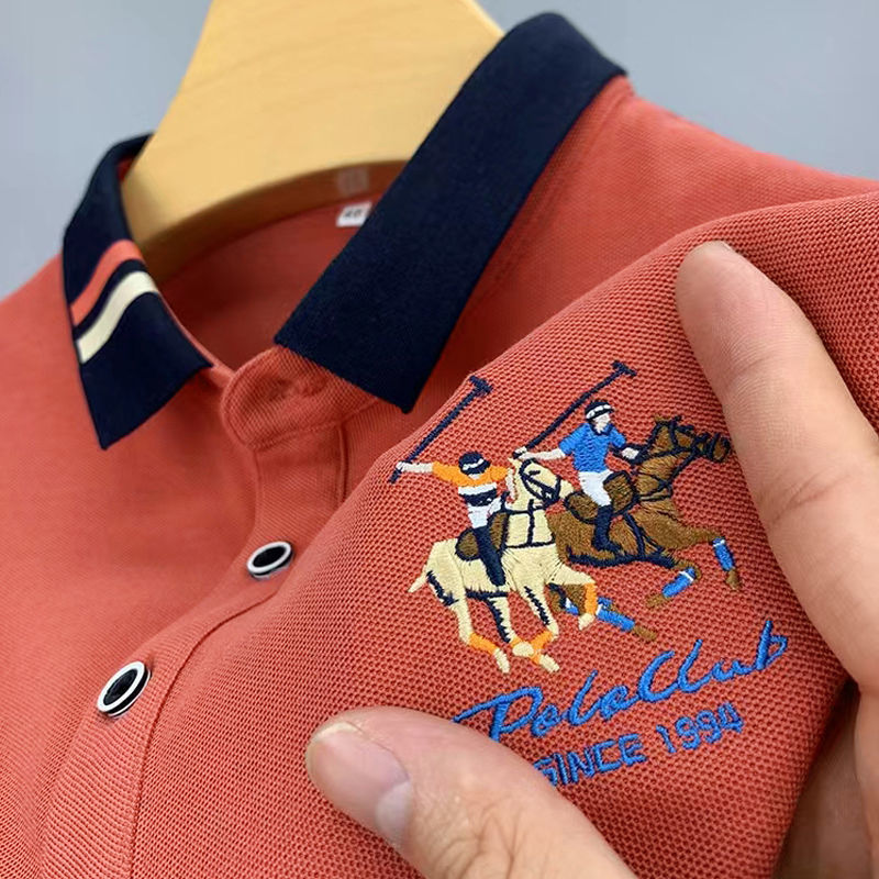 Pauls hochwertige bestickte Kragen für mittlere und junge Business-Poloshirts mit kontrastierenden Farben, lockere Passform_voghion.com