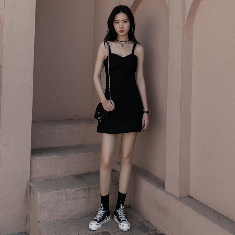 OUKABUYI black suspender skirt summer new small man wearing a short suspender skirt sweet dress