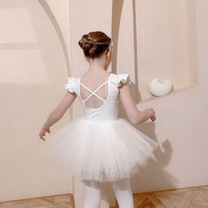 兒童舞蹈服無袖白色女童夏季練功服套裝幼兒芭蕾舞裙考級中國舞衣