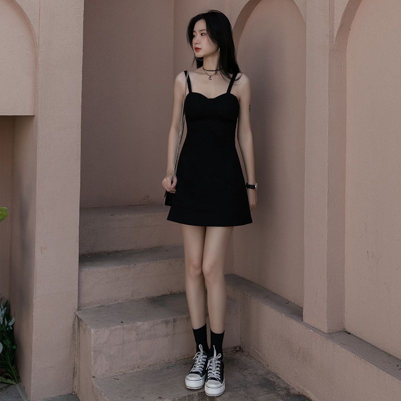 OUKABUYI black suspender skirt summer new small man wearing a short suspender skirt sweet dress