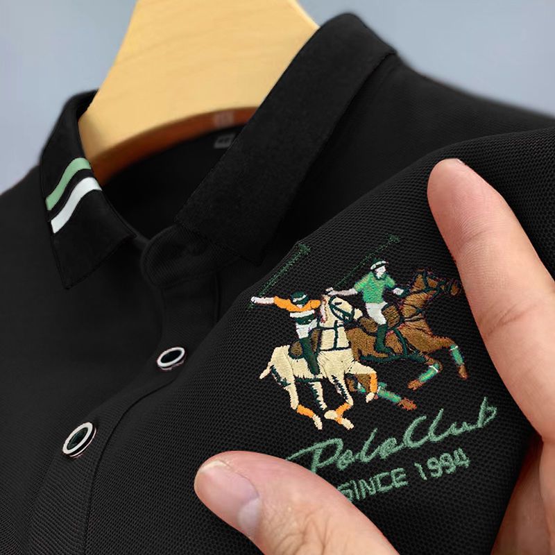 Pauls hochwertige bestickte Kragen für mittlere und junge Business-Poloshirts mit kontrastierenden Farben, lockere Passform_voghion.com