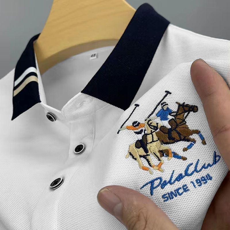 Pauls hochwertige bestickte Kragen für mittlere und junge Business-Poloshirts mit kontrastierenden Farben, lockere Passform_voghion.com