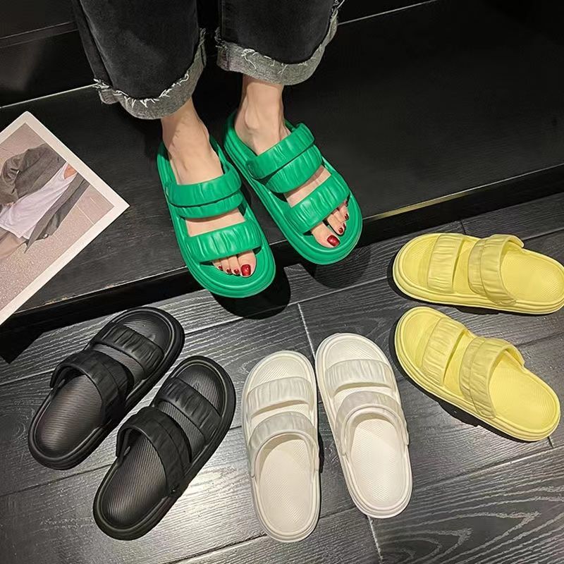 Slippers women's summer simple going out high-value all-match double belt thick bottom home indoor non-slip breathable sandals for outside wear