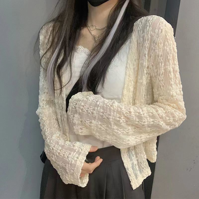 披肩夏季配吊帶裙子2022新款蕾絲鏤空開衫薄款小外搭防曬短外套女