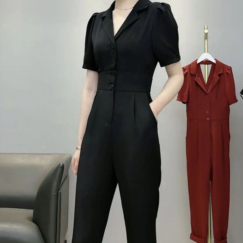 In the summer of 2022, women's new slim 4-button jumpsuit with bare back chiffon suit
