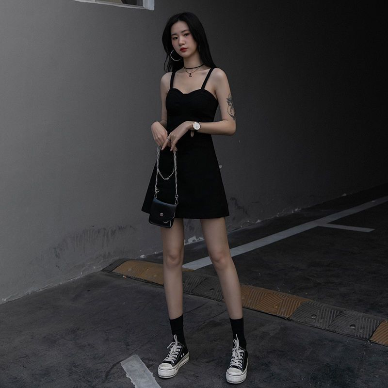 OUKABUYI black suspender skirt summer new small man wearing a short suspender skirt sweet dress