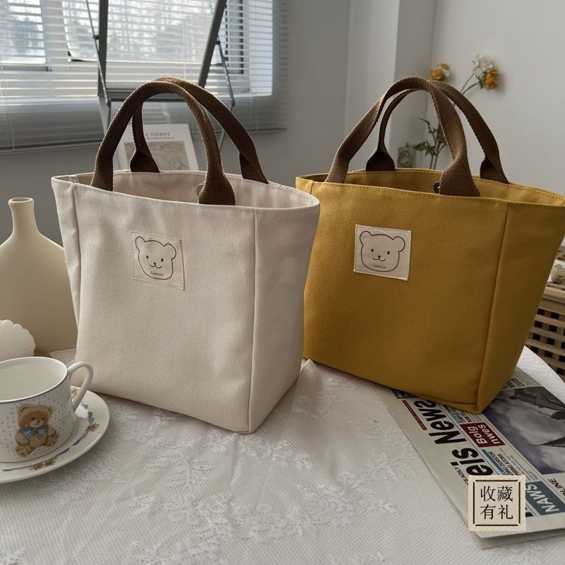2022 Original Japanese Bucket Canvas Bag Portable Lunch Box Bag Female Versatile Literary Makeup Storage Bag