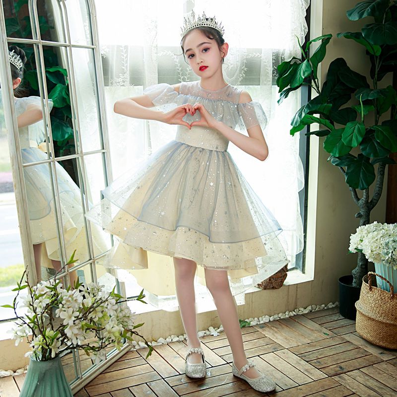 Big children's dress foreign style princess dress host birthday evening dress flower girl wedding girl piano performance costume
