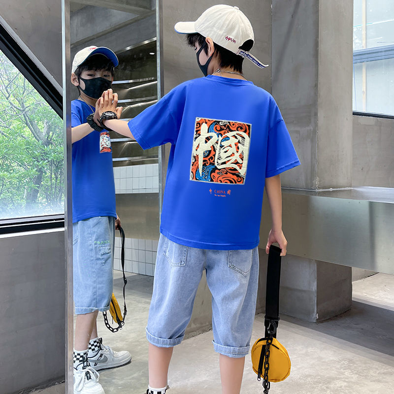 Boys' suit summer  new summer clothes handsome and fashionable Street bombing two piece suit thin foreign style national fashion children's clothes