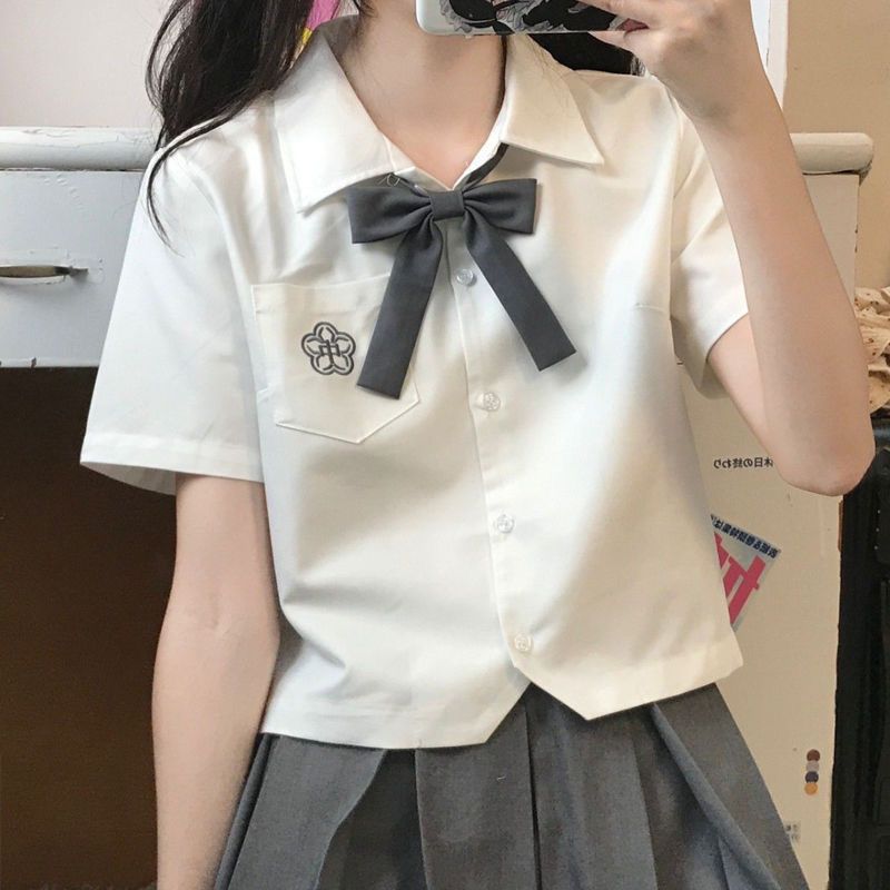 jk制服短袖襯衫女日系夏季百搭外穿學院風少女短款上衣百褶裙套裝