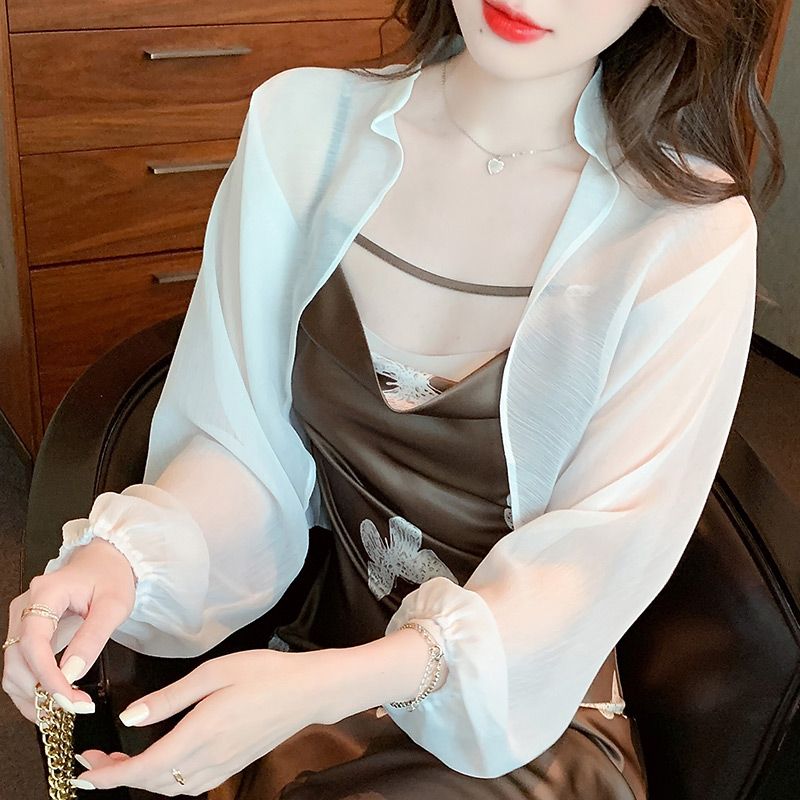 2023春夏雪紡小披肩外搭開衫短款薄春夏女防曬空調衫百搭坎肩外套