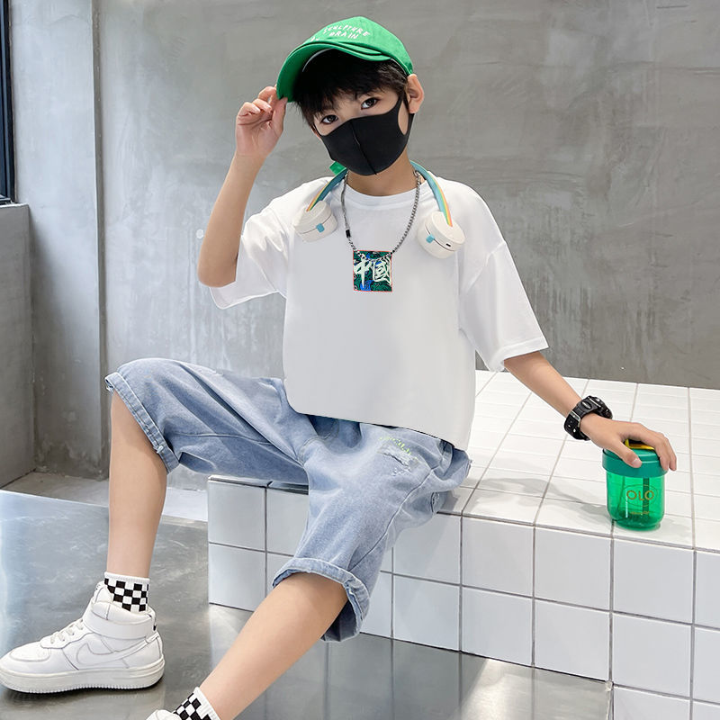 Boys' suit summer  new summer clothes handsome and fashionable Street bombing two piece suit thin foreign style national fashion children's clothes