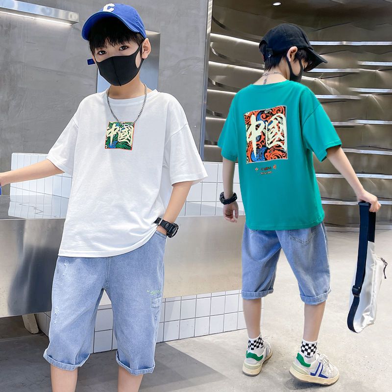 Boys' suit summer  new summer clothes handsome and fashionable Street bombing two piece suit thin foreign style national fashion children's clothes