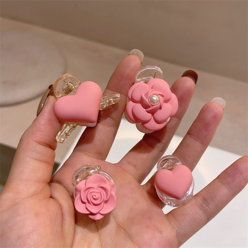 韓國東大門新款芭比粉少女心愛心圓形抓夾可愛粉色玫瑰劉海小抓夾
