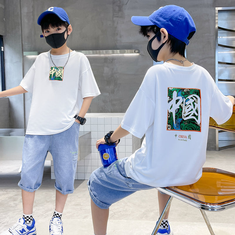 Boys' suit summer  new summer clothes handsome and fashionable Street bombing two piece suit thin foreign style national fashion children's clothes