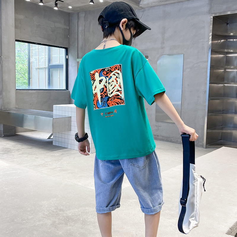 Boys' suit summer  new summer clothes handsome and fashionable Street bombing two piece suit thin foreign style national fashion children's clothes