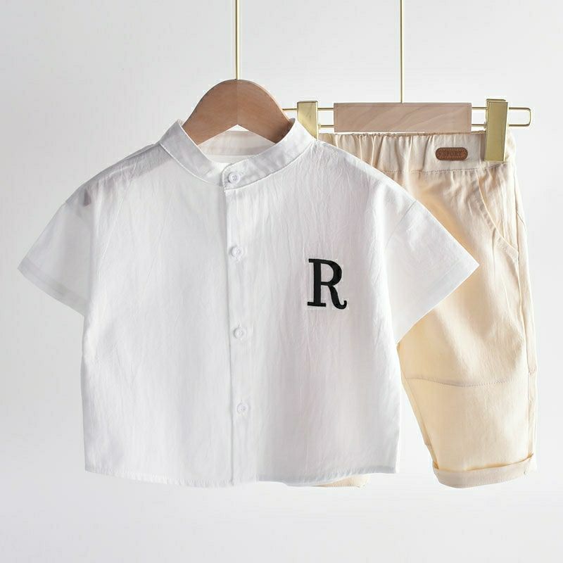 Boys' short-sleeved shirt summer 2022 new children's shirt male baby summer dress stand-up collar thin section pure cotton foreign style trend