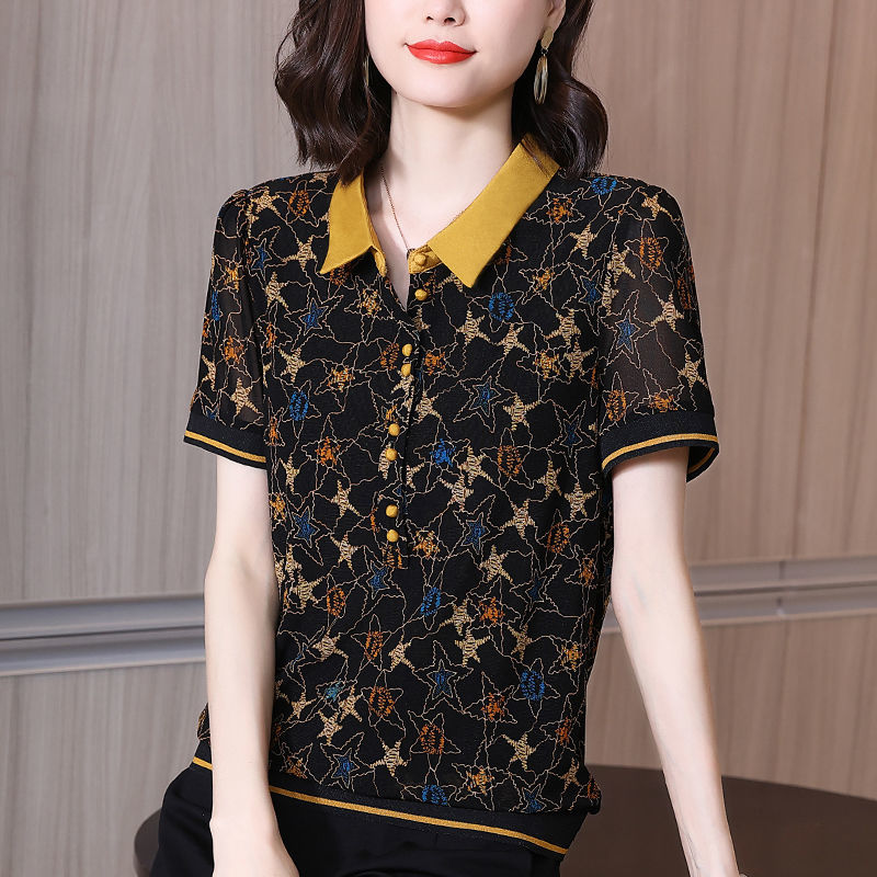 Mom polo shirt summer dress 2023 new middle-aged loose foreign style age reduction big brand Taiwan mesh short-sleeved women's top