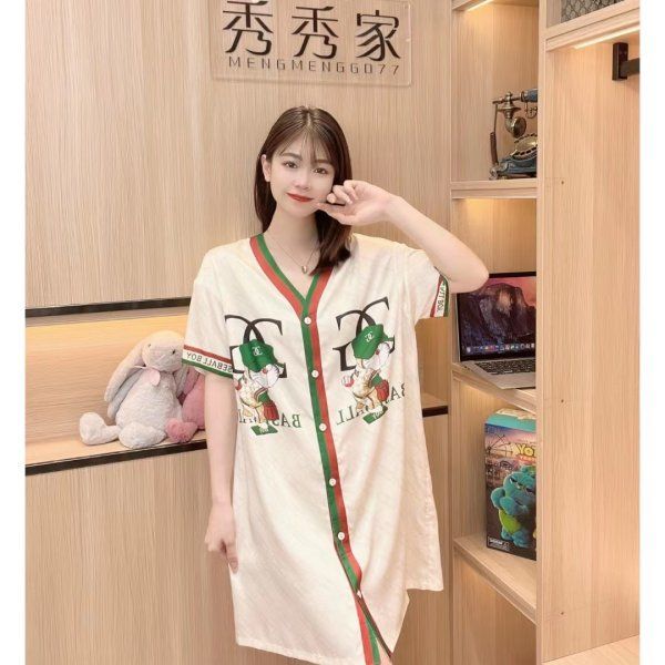 Ice and snow silk sexy nightdress pajamas boyfriend style white shirt female nightdress summer silk short-sleeved can be worn outside home clothes